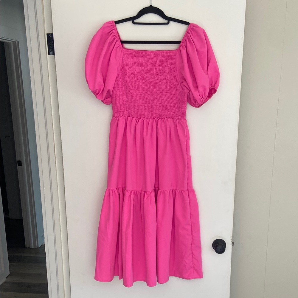 Vibrant Pink Puff Sleeve Dress